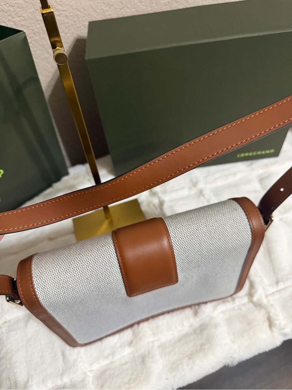 Longchamp Box-Trot Canvas Mini Shoulder/Crossbody HandBag in Cognac - Picture 5 of 14